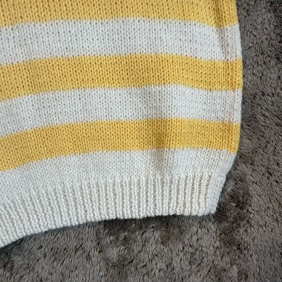 Vintage Sweater Vest Yellow White Stripe Foldover Collar Women's Sleeveless - Picture 4 of 5